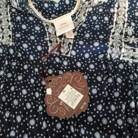 Knox Rose Womens XL Blouse Blue & White Floral Print Rayon Short Sleeve - Picture 6 of 12